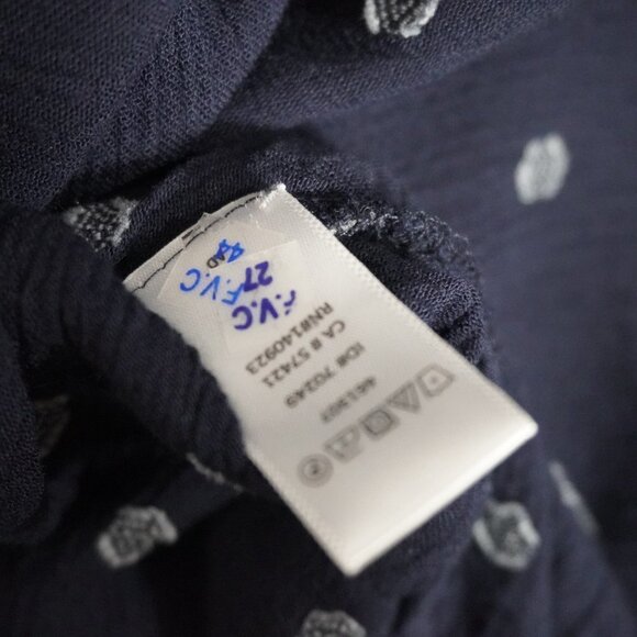 Loft Womens Navy Blue White Embroidered Bell Long Sleeve Blouse Size Medium - Picture 9 of 9